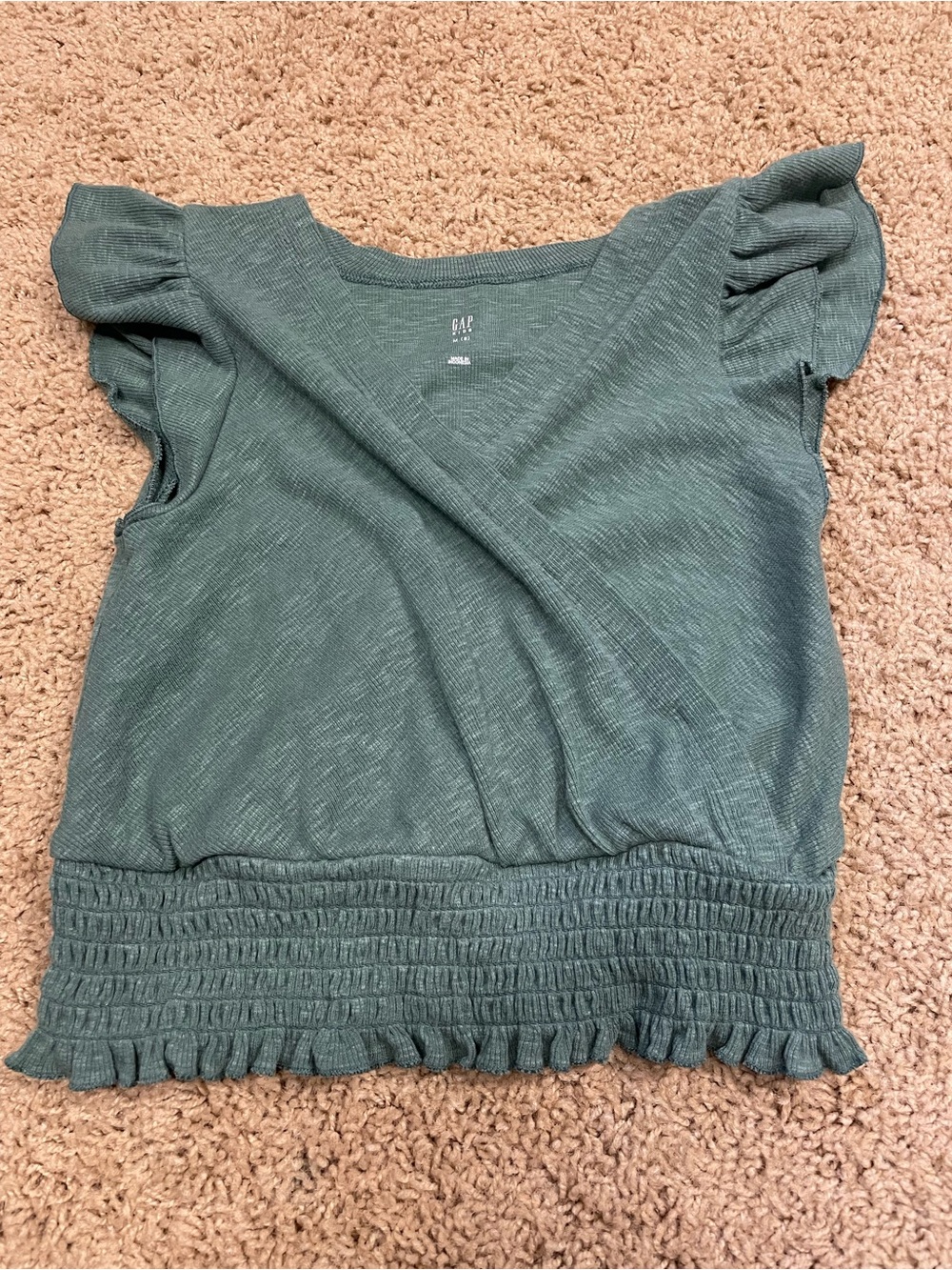 GAP kids Green Ruffle Sleeve Smocked Waist Top